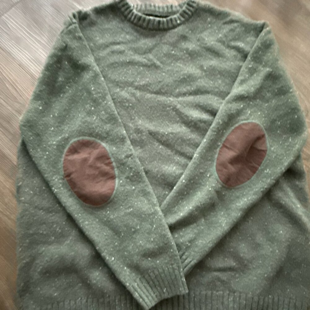 Line of Trade Wool Blend Sweater Green Elbow Patch Crewneck 2XL